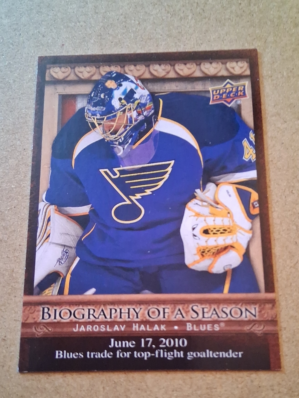Upper Deck Jaroslav Halak 'Biography of a Season' Hockey Insert Card Blue/Yellow